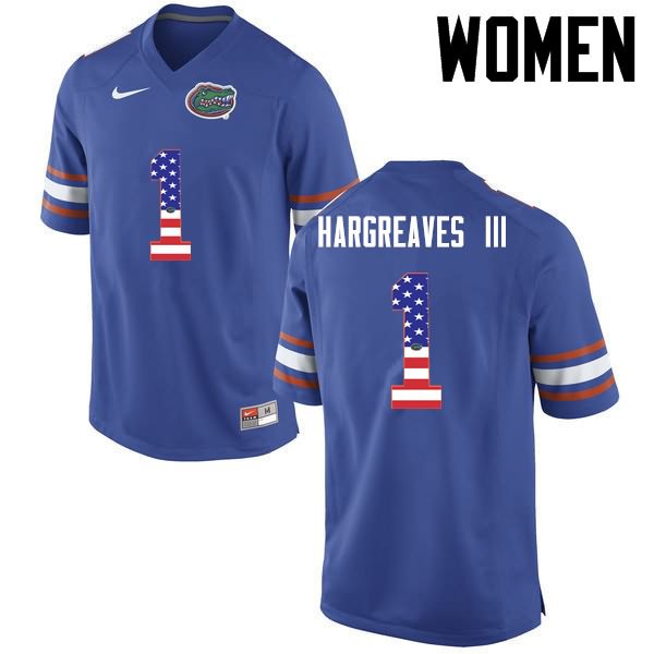 Women's NCAA Florida Gators Vernon Hargreaves III #1 Stitched Authentic USA Flag Fashion Nike Blue College Football Jersey BUK3465HA